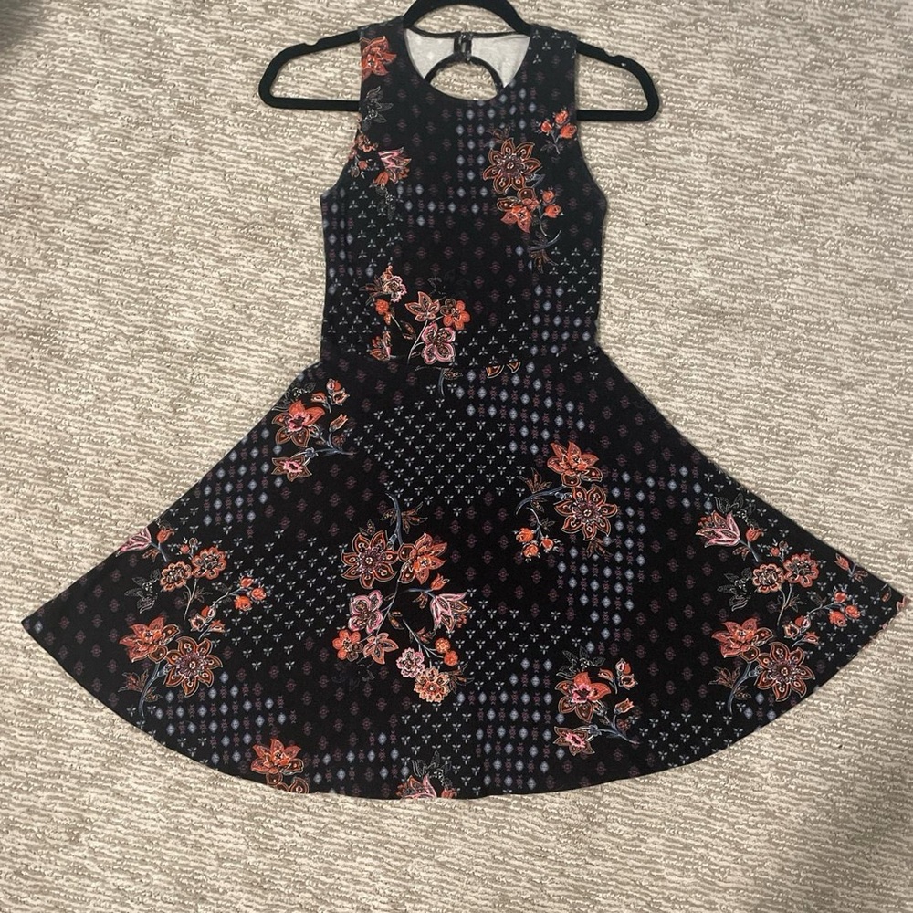 Hollister Black Floral Pattern Skater Dress